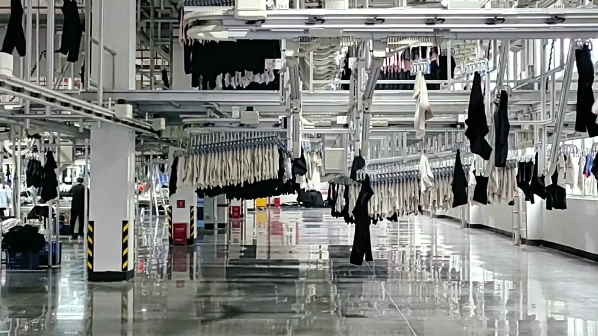 Factory equipment, cutting and sewing details.